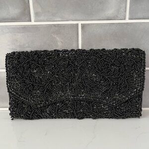 Vintage La Regale Ltd Nlack Beaded Sequined Satin Evening Clutch Bag Hong Kong